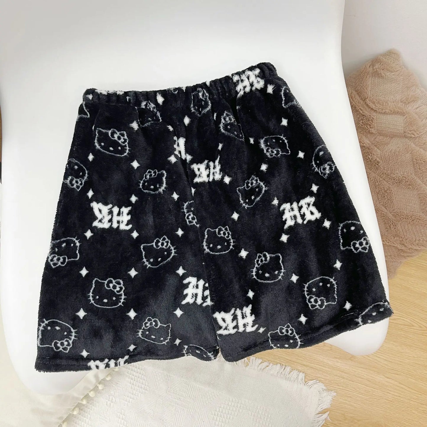 Sanrio Hello Kitty Anime Y2k Kawaii Flannel Pajamas Women'S Warm Woolen Cartoon Casual Home Pants Autumn Winter Fashion Trousers