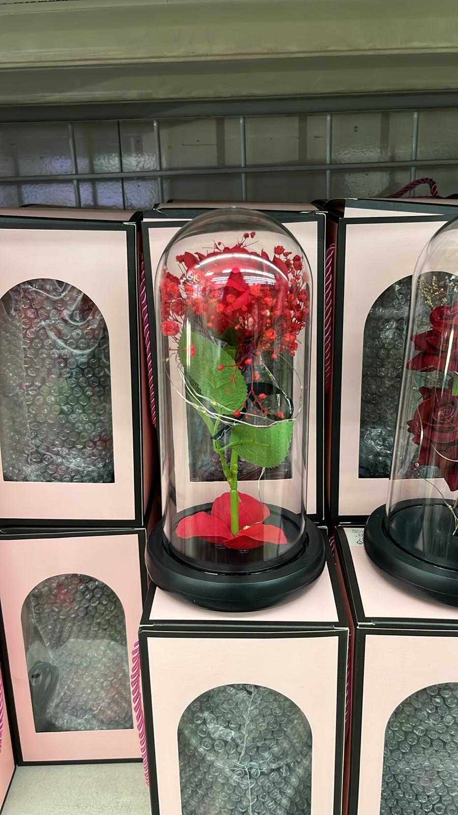 Rosa LED Bajo Cúpula – Amor que Ilumina